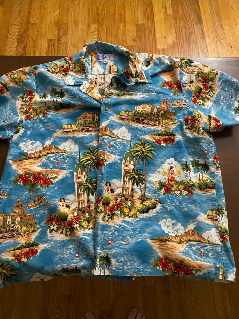 Men's Tropical Print Casual Button-Down Shirt - Blue